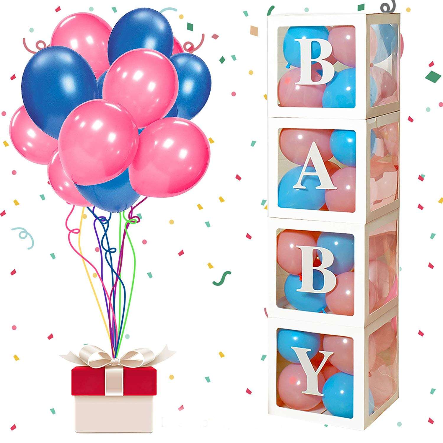product gender reveal confetti balloon  big black balloons with pink and blue heart shape confetti packs for boy or girl-10