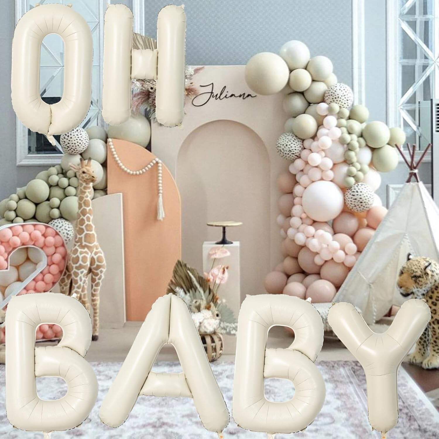 product 40 inch beige oh baby balloon for baby shower large cream white oh baby balloons letters with ribbon for gender reveal backdrop-2