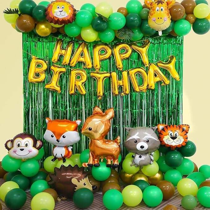 product animal jungle safari theme birthday party decorations kids wild one green brown forest balloons garland arch kits made latex-4