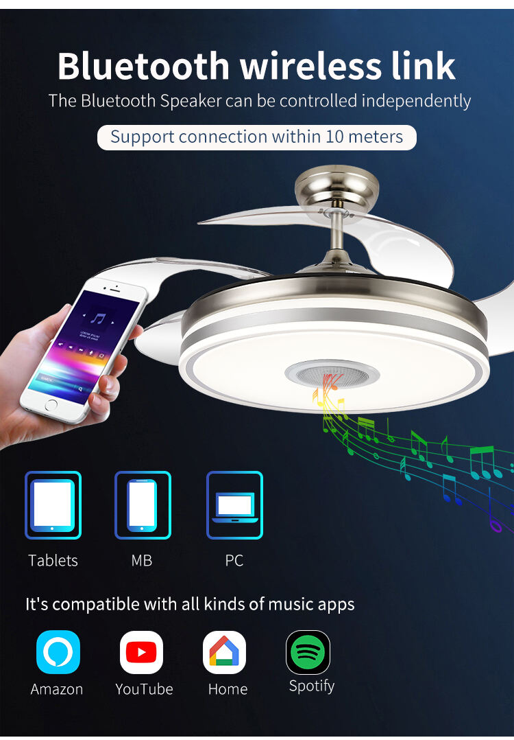 New Foldable Blade Ceiling Fan with Light and Sound Living Room Invisible Ceiling Fan Light RGB Modern Fan with Light Dimmable supplier