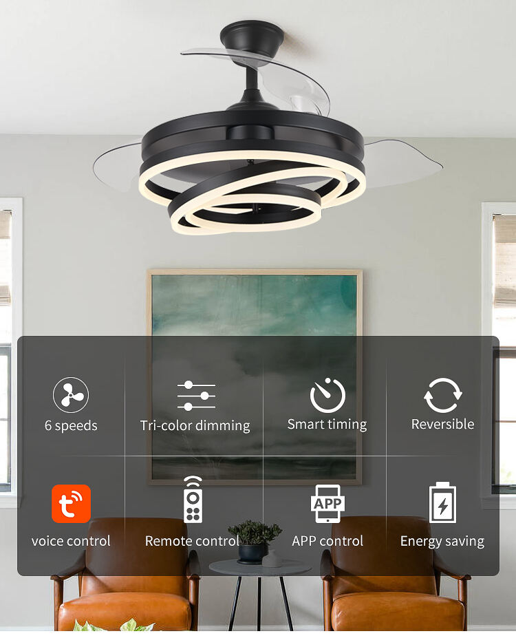 Unique Modern White Ceiling Fan with Light for Bedroom Fan Lamp 72w Led Ceiling Fans Light and Remote Control 3 Colors Dimmable details