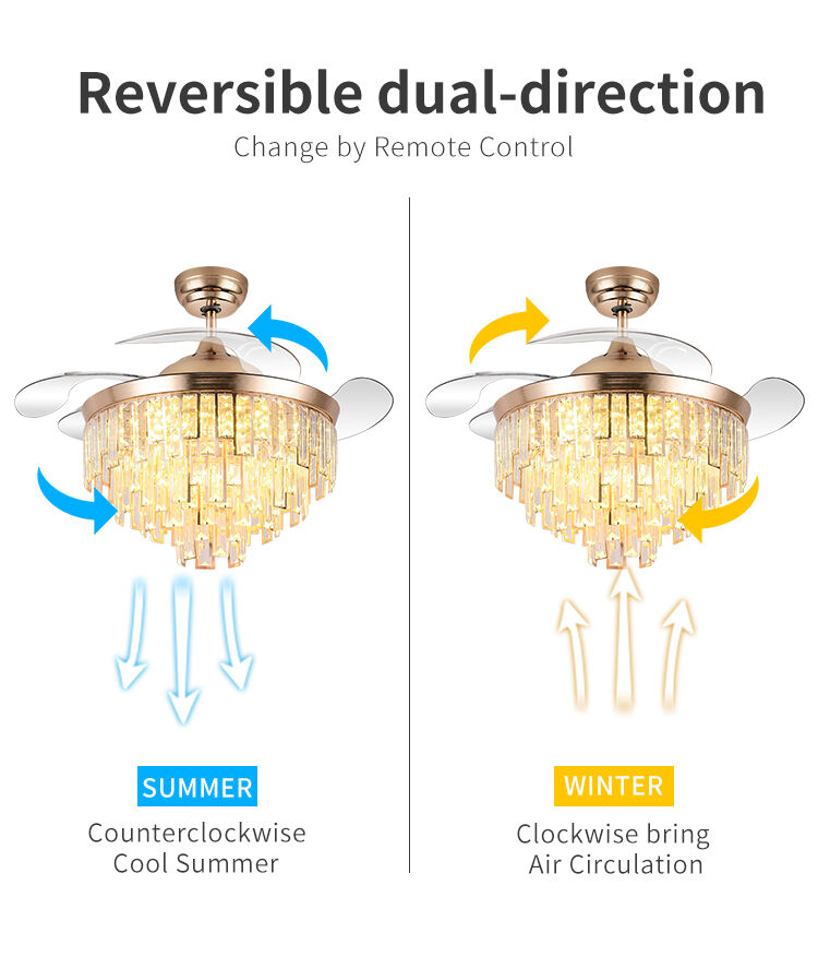 42 Inch 3-Color Crystal Ceiling Fan Chandelier with Remote 754G Flush Mount Fan with DC Motor Switch Type Remote Control manufacture