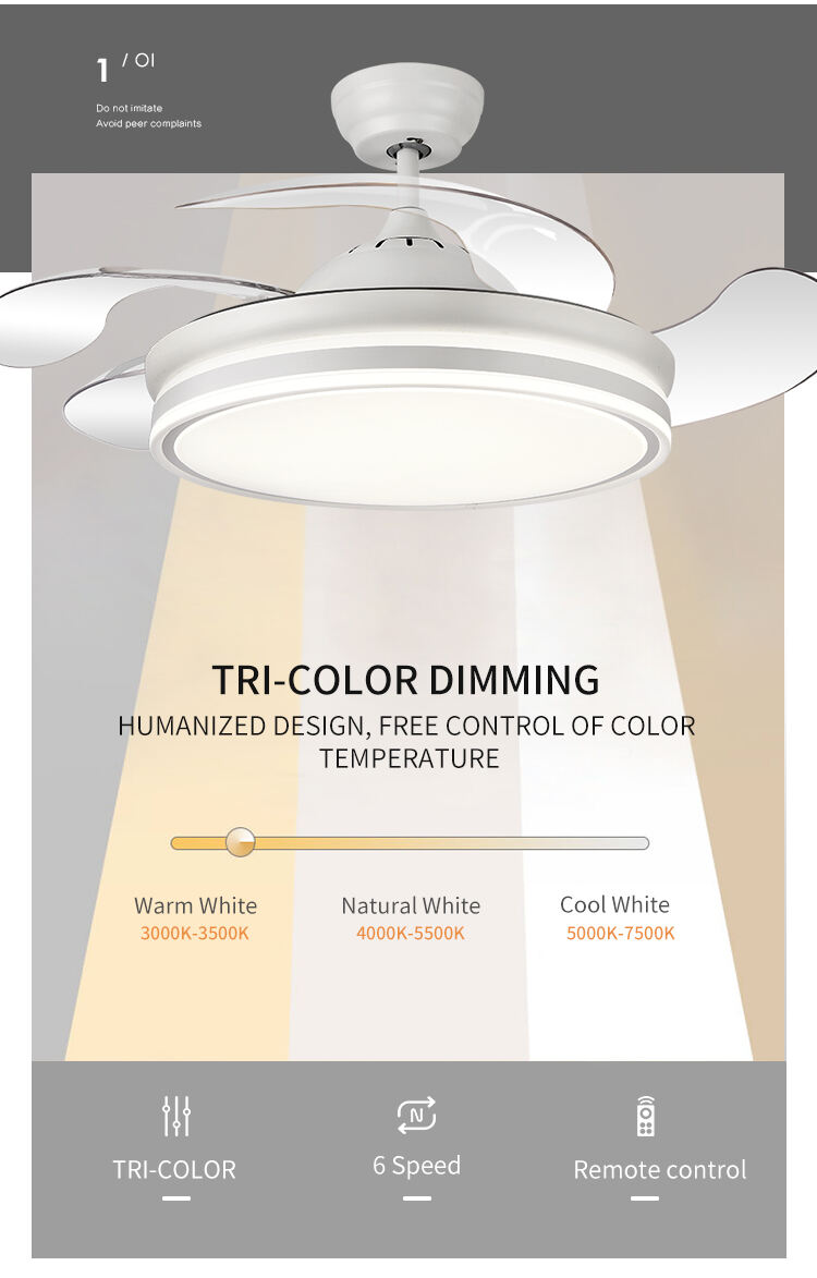 Modern White Ceiling Fan with Light for Bedroom 110V 220V Fan Lamp 72w Led Ceiling Fan Light and Remote Control 3 Color Dimmable details