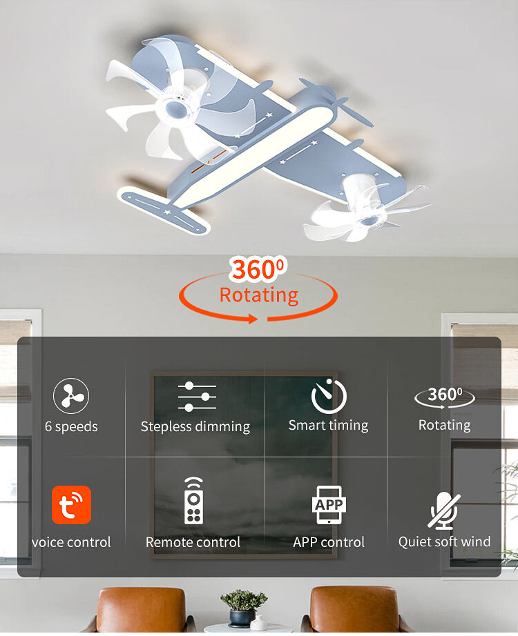 App Control Tuya Alexa Airplane Ceiling Fan Light Kids Lighting Ceiling with Fan Children Ceiling Fan with Light for Kids Room manufacture