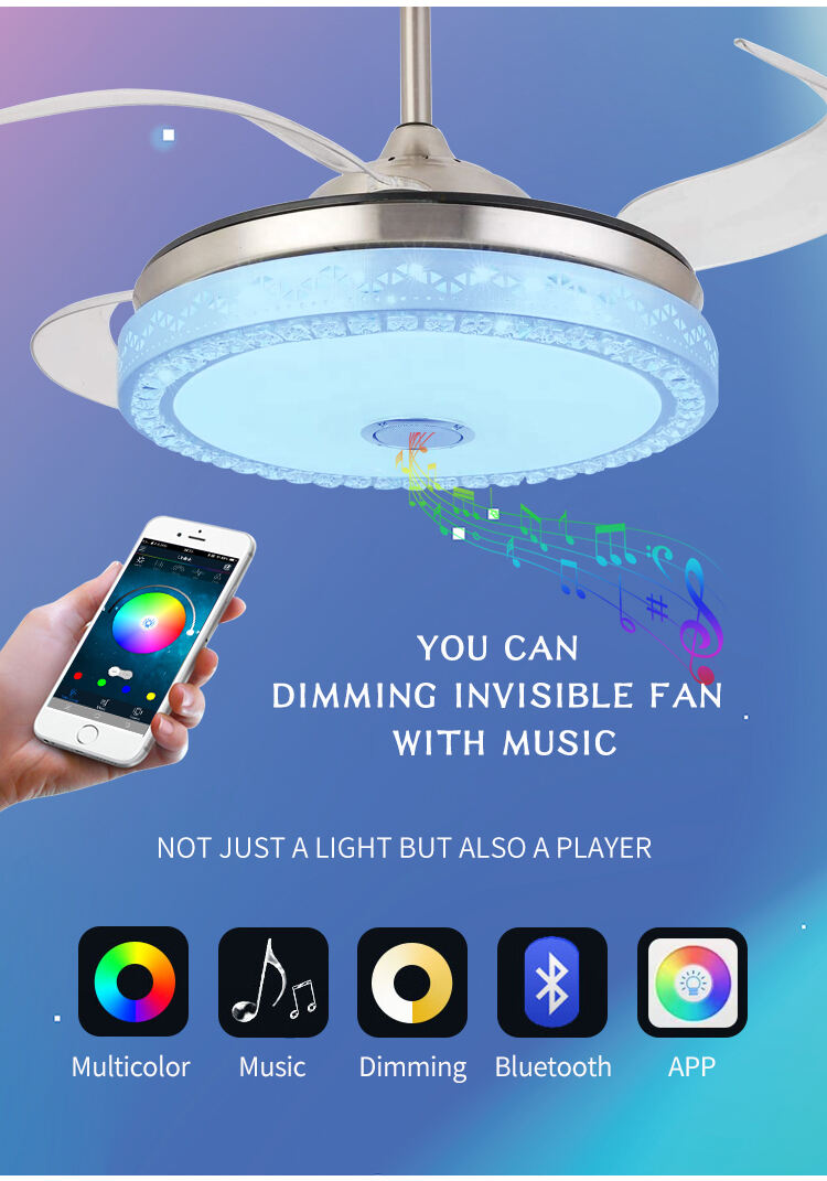 RGB LED Chandelier Ceiling Fans with Lights and Remote Chandelier Fan and Light bluetooth Music Player Chandelier Fan with Lamp details