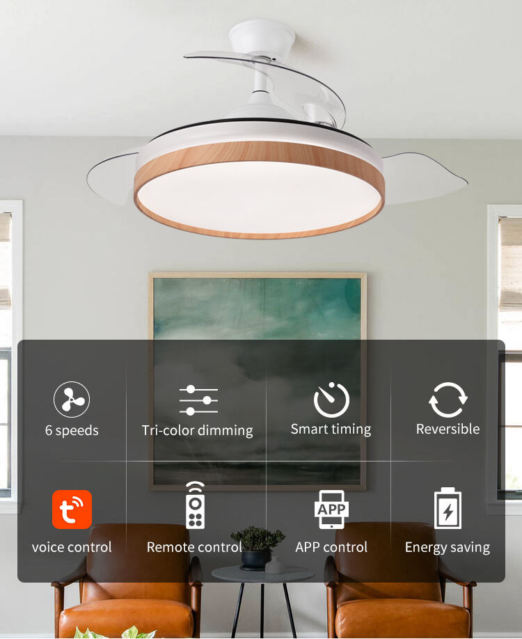 China OEM ODM Led Lamp with Fan Retractable Ceiling Fan with Light Led Rotating Ceiling Fan with Light and Remote Control supplier