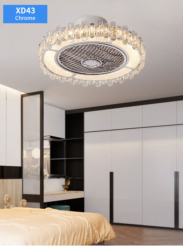 5 Shades Luxury Bedroom Led Lamp With Fan Ceiling Fan with Light Flush Mount Low Profile Crystal Caged Fan Light for Living Room supplier