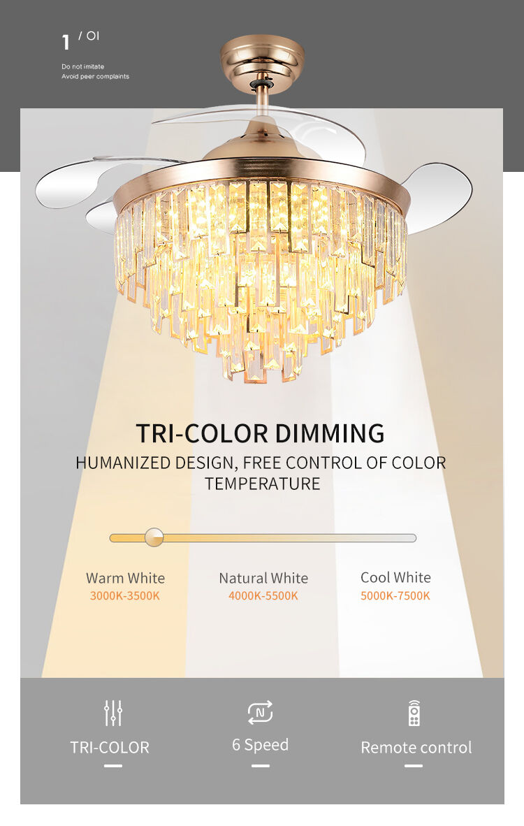 42 Inch 3-Color Crystal Ceiling Fan Chandelier with Remote 754G Flush Mount Fan with DC Motor Switch Type Remote Control supplier