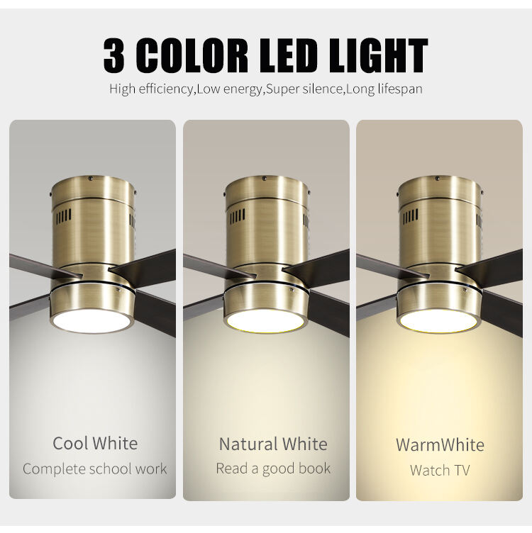 Metal Low Profile Ceiling Fans with Lights and Remote Brown Fan Lamp 52 Inch Ceiling Fans with Lights for Living Room Bedroom details