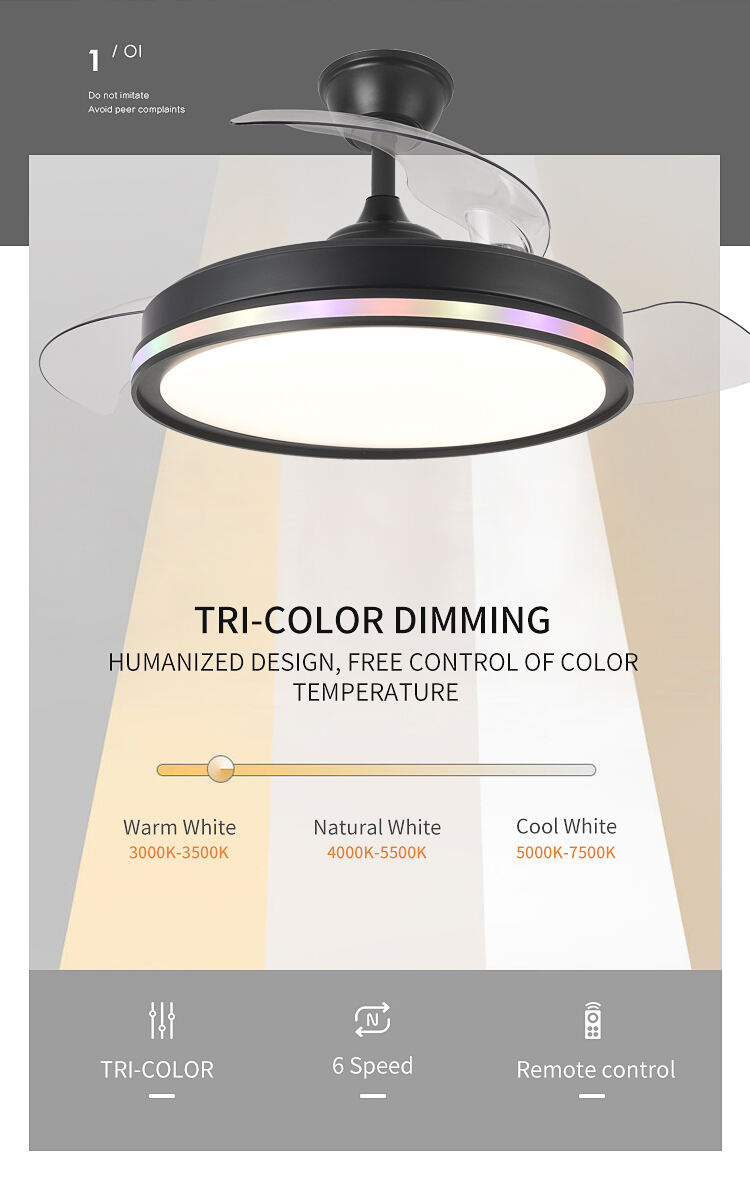 Black White RGB 42in Ceiling Fan with Light and Remote Control 4 Blades Fan with Lamp 42 Inch Ceiling Fan with Light for Bedroom factory