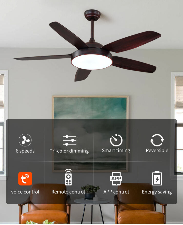 High Quality ABS 110V 220V Fan Light Indoor Ceiling Fan with Light and Remote 42 52 Inch Black Modern Wifi Ceiling Fan Light Kit manufacture