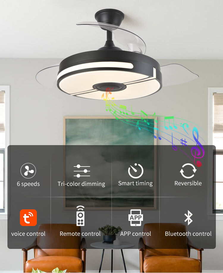 Ceiling Fan with Light Fixtures for Bedroom with Remote Quiet Silence Modern Ceiling Uk Led Fan and Light with Speaker factory