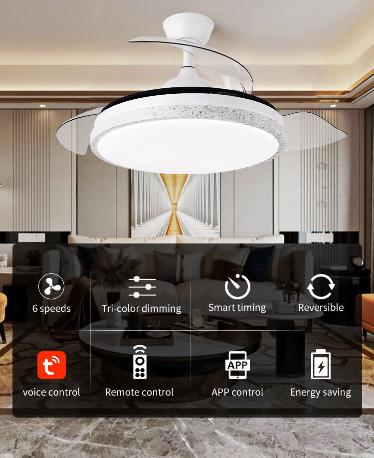 Y039 Modern 42 Inch Bladeless LED Ceiling Fans Remote Control 110/220v Lamp Lights Designer Luz Con Ventilador Oculto Bedrooms manufacture