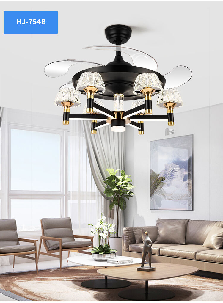 Kitchen Ceiling Fan with Powerful Lamp Crystal Luxury Chandelier Led Roof Lamp with Fan Luxury Elegant Fan Lamps for Living Room manufacture