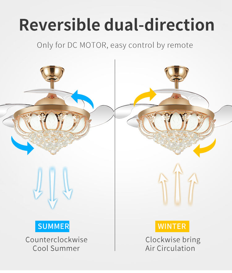 2002A 42 Inches Gold Crystal Ceiling Fan with Invisible Blades with Remote Control Retractable Chandelier Ac Dc supplier