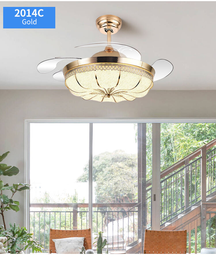 Y162 Luxury 42 Inch Modern Crystal Ceiling Fan LED Remote Control Invisible Design for Bedroom Includes Project Installation manufacture