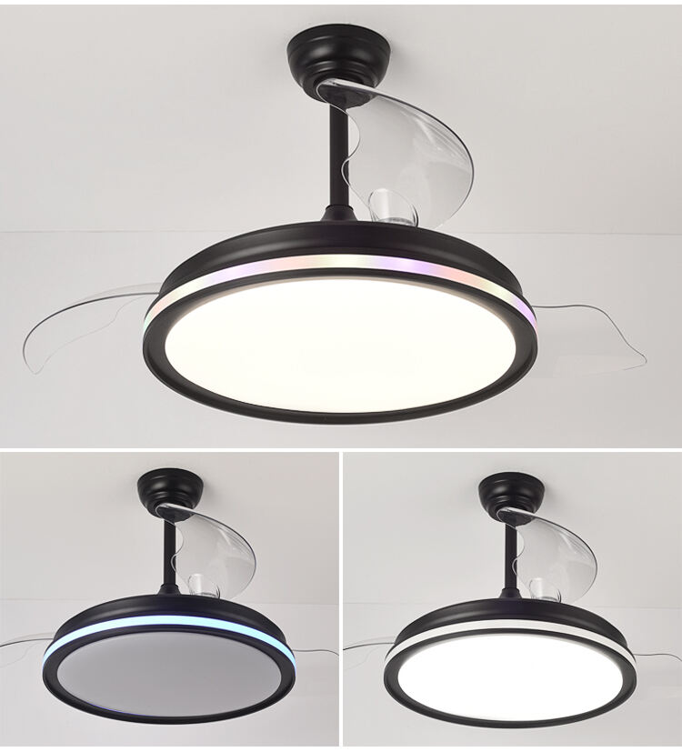 Black White RGB 42in Ceiling Fan with Light and Remote Control 4 Blades Fan with Lamp 42 Inch Ceiling Fan with Light for Bedroom manufacture