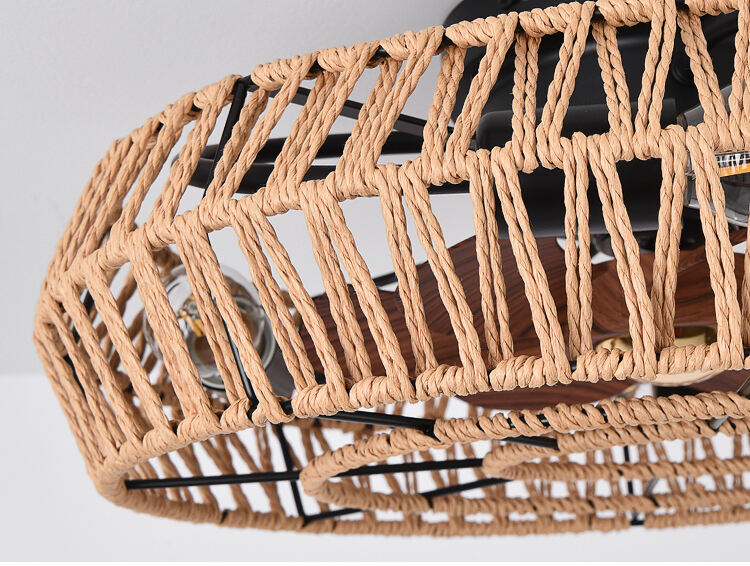 Wholesale Flush Mount Cage Ceiling Fan Light Farmhouse Caged Rattan Ceiling Fan Light Vintage Ceiling Fan with Light for Bedroom factory