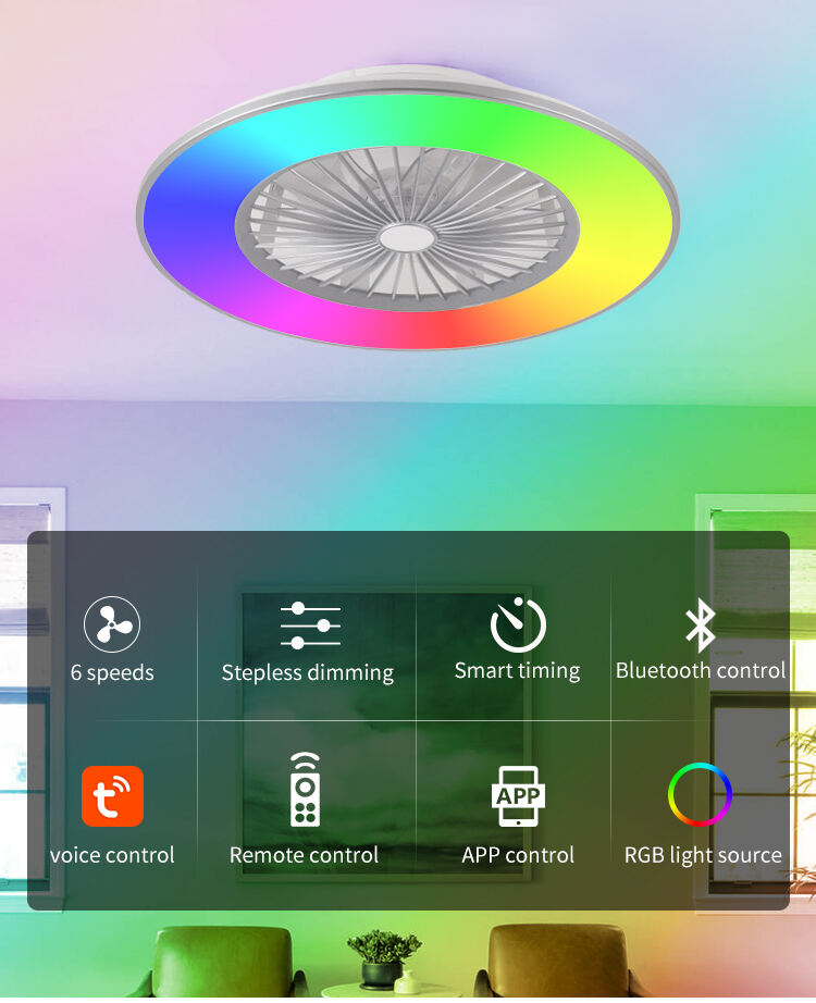 RGB Selling Fandelier Ceiling Fan with Light and bluetooth Speaker Smart Controller Wi-fi Ceiling Fan with Light Remote Control details