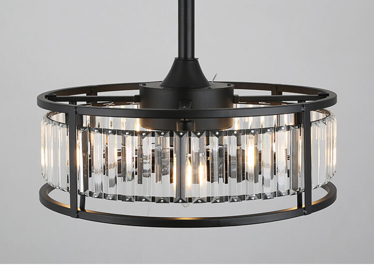 Luxury Bedroom Led Lamp With Fan Ceiling Fan with Light Downrod Flush Mount Low Profile Crystal Caged Fan Light for Living Room supplier