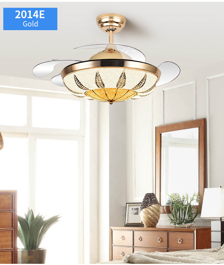 Y162 Luxury 42 Inch Modern Crystal Ceiling Fan LED Remote Control Invisible Design for Bedroom Includes Project Installation factory