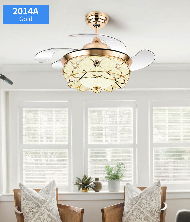 Y162 Luxury 42 Inch Modern Crystal Ceiling Fan LED Remote Control Invisible Design for Bedroom Includes Project Installation details