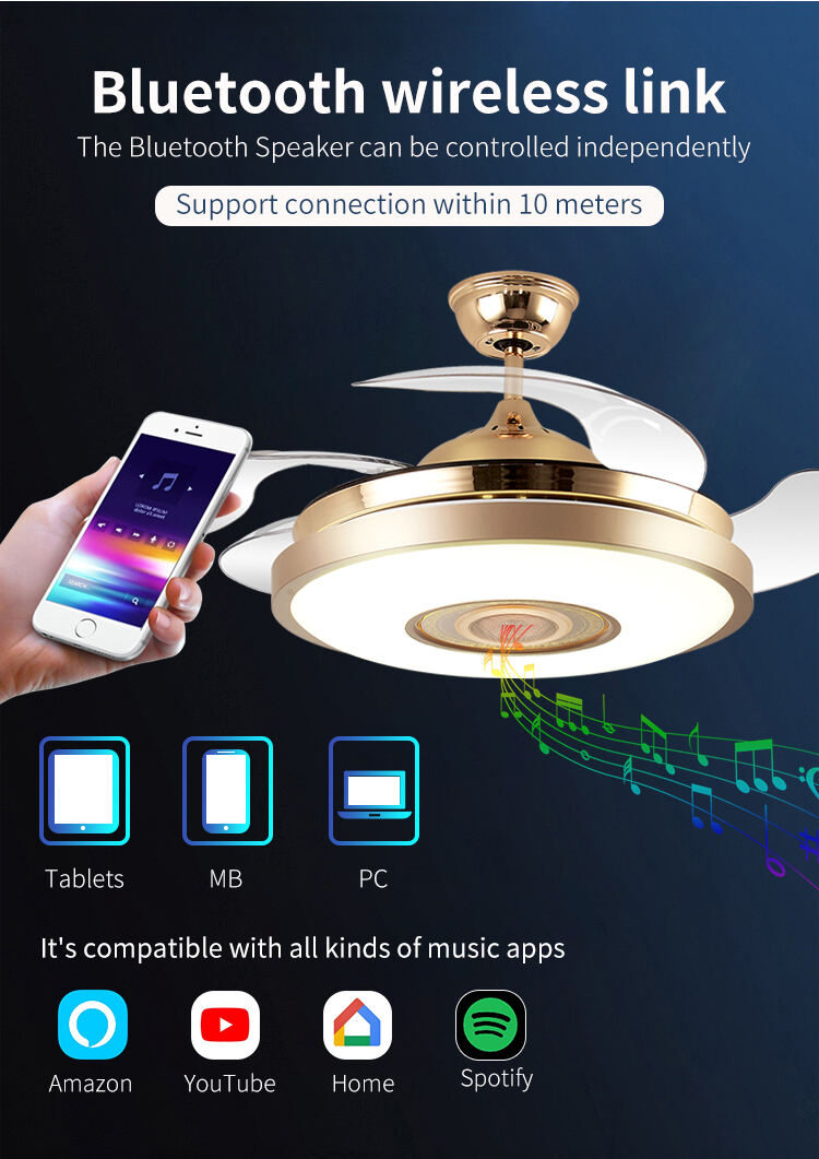 Beautiful Gold Modern Remote Control Fan Lamp Ceiling Mounted Interior Fan Lamp Ceiling Fan with Light for Island Bedroom details