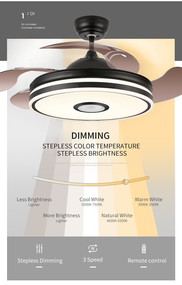 New Foldable Blade Ceiling Fan with Light and Sound Living Room Invisible Ceiling Fan Light RGB Modern Fan with Light Dimmable factory
