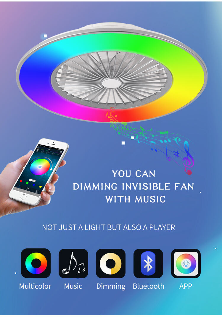 RGB Selling Fandelier Ceiling Fan with Light and bluetooth Speaker Smart Controller Wi-fi Ceiling Fan with Light Remote Control manufacture
