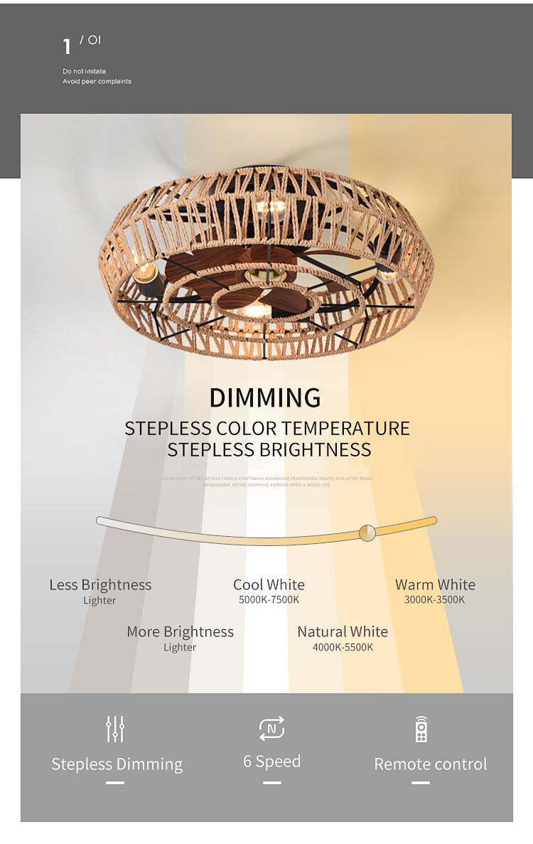 Wholesale Flush Mount Cage Ceiling Fan Light Farmhouse Caged Rattan Ceiling Fan Light Vintage Ceiling Fan with Light for Bedroom manufacture