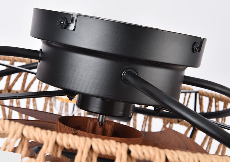 Wholesale Flush Mount Cage Ceiling Fan Light Farmhouse Caged Rattan Ceiling Fan Light Vintage Ceiling Fan with Light for Bedroom details