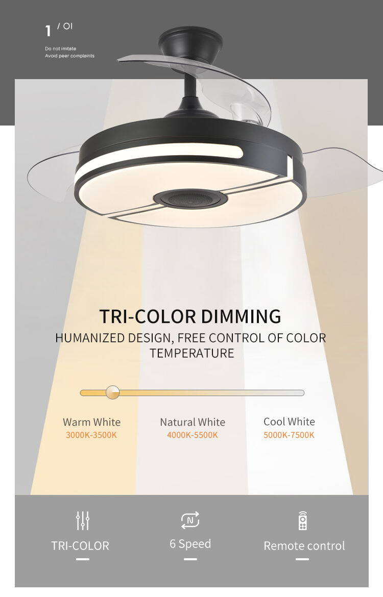 Ceiling Fan with Light Fixtures for Bedroom with Remote Quiet Silence Modern Ceiling Uk Led Fan and Light with Speaker manufacture