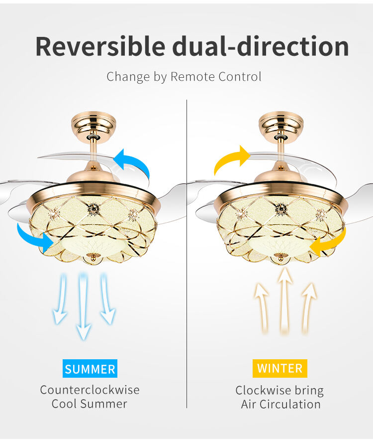 Y162 Luxury 42 Inch Modern Crystal Ceiling Fan LED Remote Control Invisible Design for Bedroom Includes Project Installation details