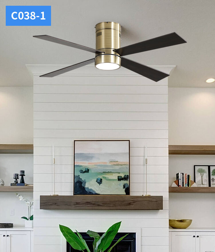 Metal Low Profile Ceiling Fans with Lights and Remote Brown Fan Lamp 52 Inch Ceiling Fans with Lights for Living Room Bedroom manufacture