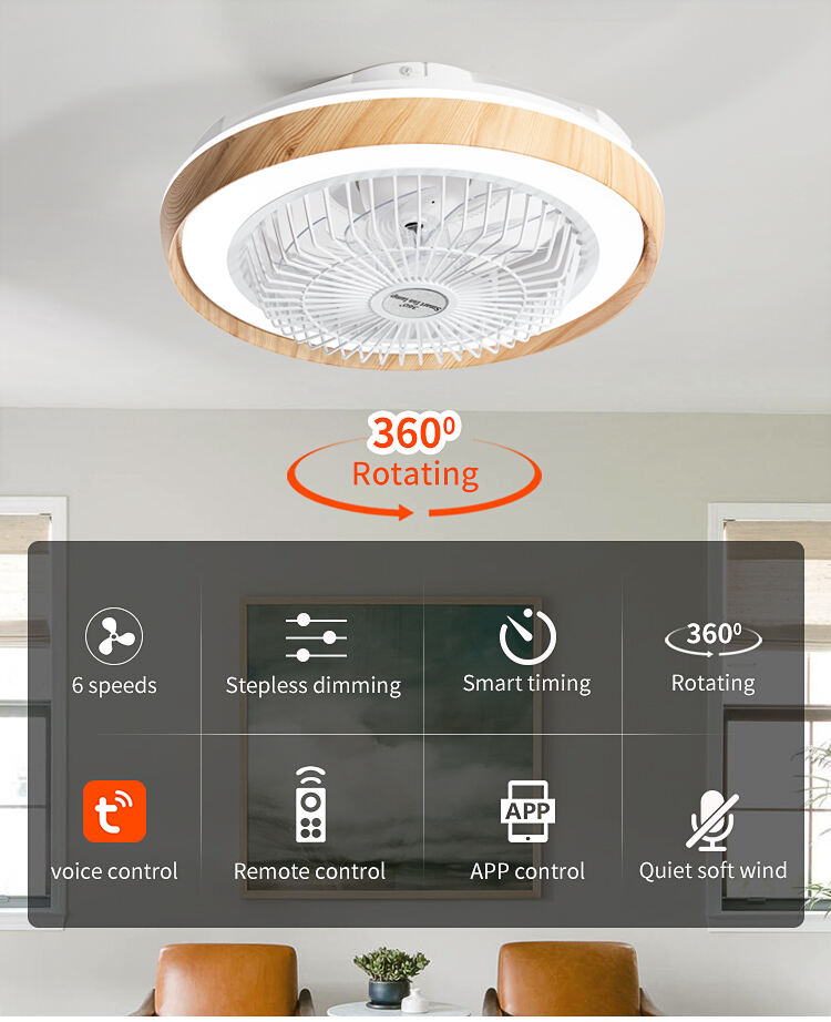 XD273 New Wood Grain Fan Light with Speaker and with Light Lamps with Fan App Control Tuya Alexa Google Control supplier