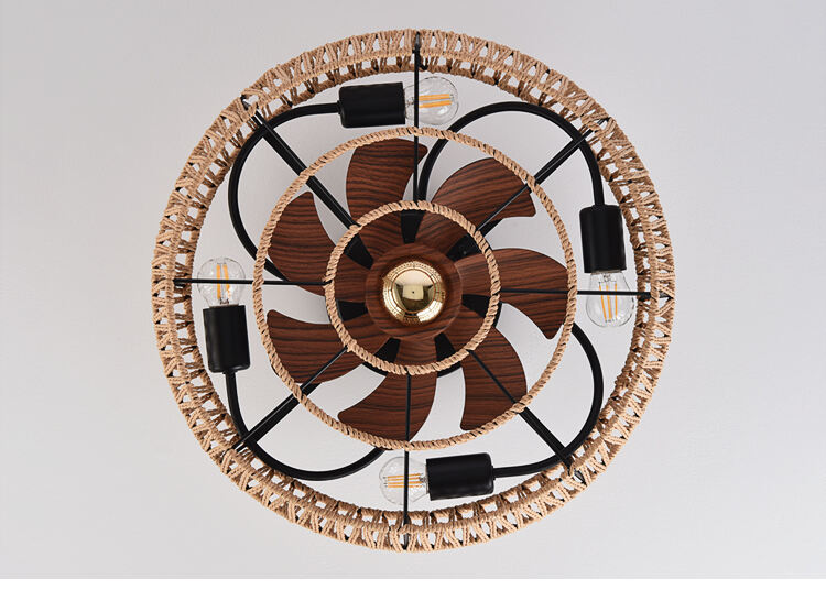 Wholesale Flush Mount Cage Ceiling Fan Light Farmhouse Caged Rattan Ceiling Fan Light Vintage Ceiling Fan with Light for Bedroom supplier