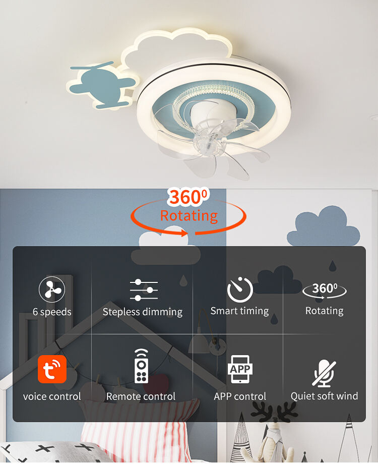 XD176 360 ° Rotating Children's Ceiling Fan with Light Fan Lamp with App Control Tuya Alexa Google Control factory