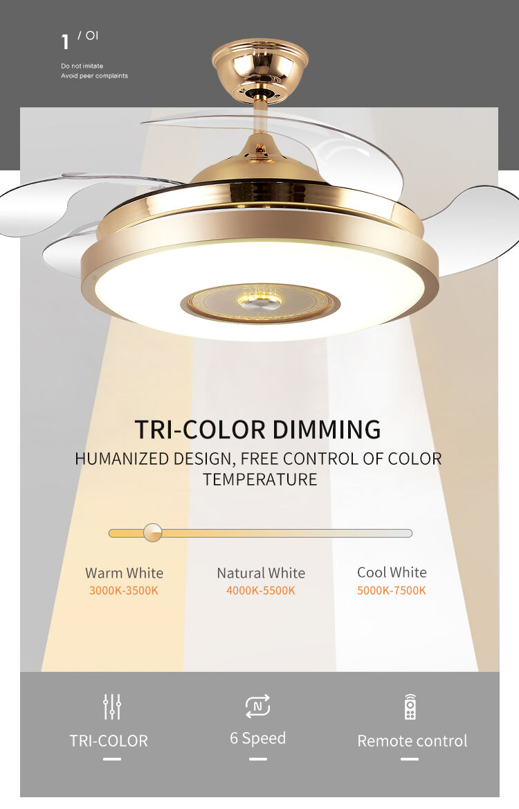 Retractable Gold Ceiling Fan with Light and Remote Control 4 Blades Fan with Lamp 42 Inch Ceiling Fan with Light for Bedroom supplier