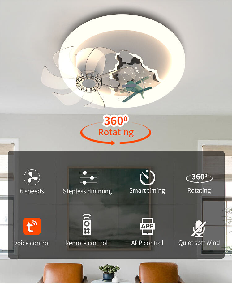 XD214 360° Rotating Children's LED Ceiling Fan Light DC Motor App Control Via Tuya Alexa Google Installation Services Included details