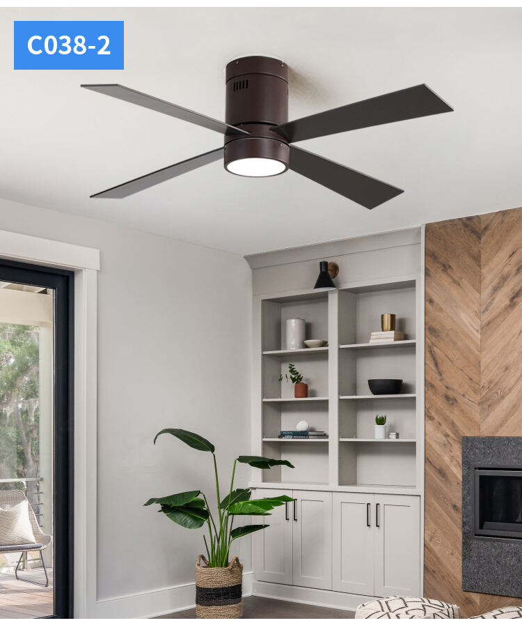 Metal Low Profile Ceiling Fans with Lights and Remote Brown Fan Lamp 52 Inch Ceiling Fans with Lights for Living Room Bedroom details