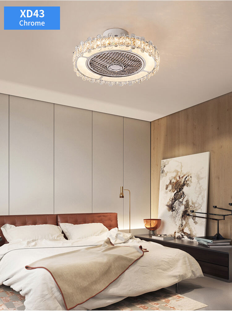 5 Shades Luxury Bedroom Led Lamp With Fan Ceiling Fan with Light Flush Mount Low Profile Crystal Caged Fan Light for Living Room manufacture