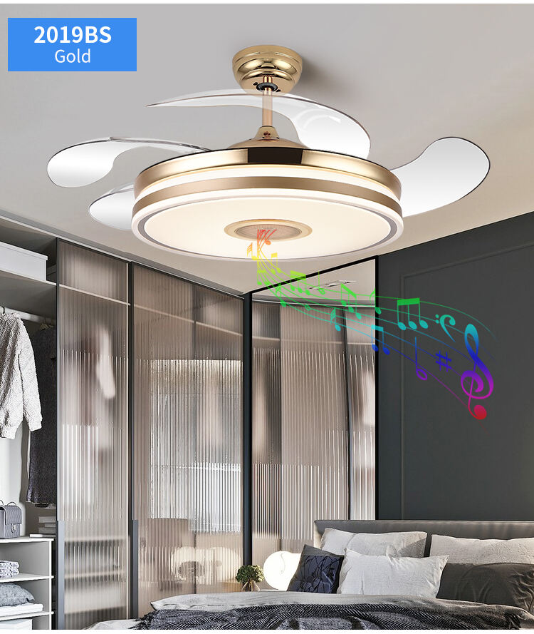New Foldable Blade Ceiling Fan with Light and Sound Living Room Invisible Ceiling Fan Light RGB Modern Fan with Light Dimmable factory