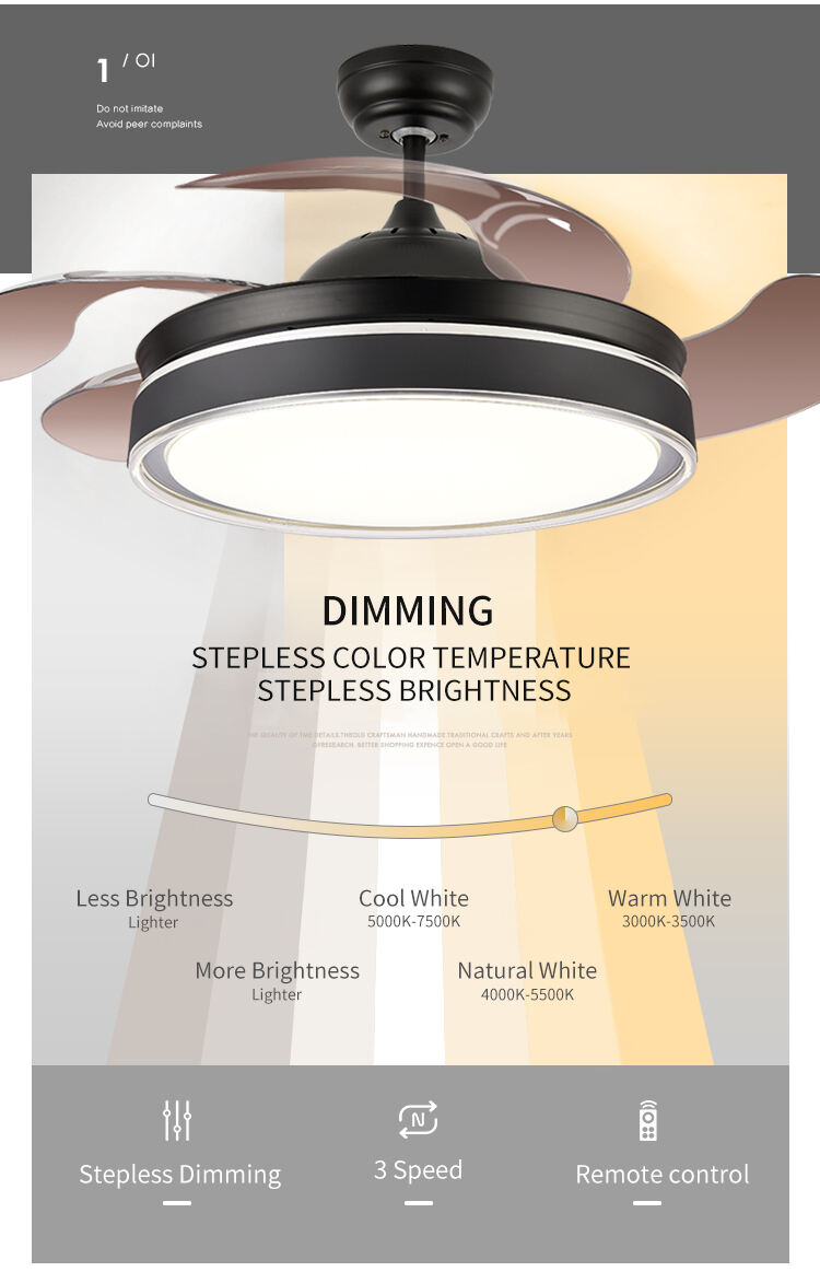 White Black Ceiling Fan With Light and Remote Control  Modern Black Led Fan Light 110V 220V 42 Inch with Light for Home Bedroom supplier