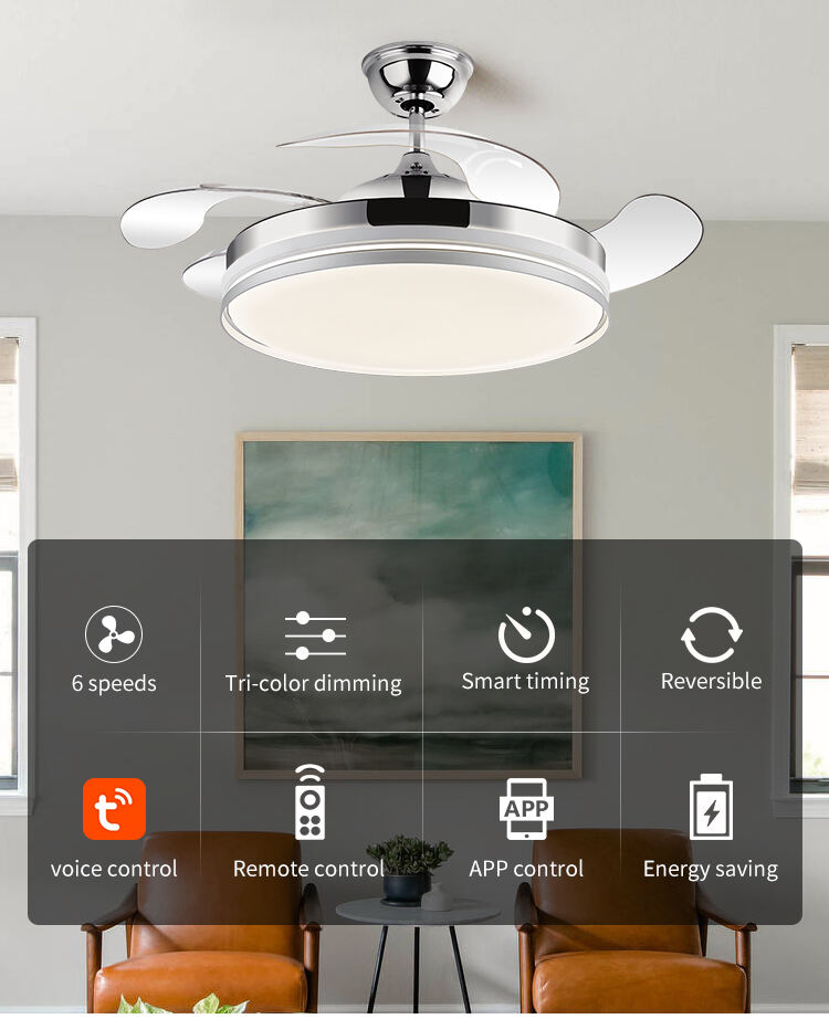 Y188 Modern Remote Control 42inch Bladeless 110/220v  Ceiling Fans with Lights Lamp Led Designer Luz Con Ventilador Oculto Techo factory