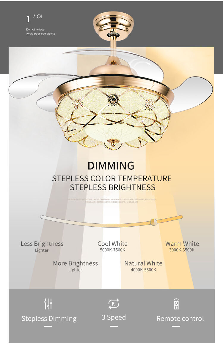 Y162 Luxury 42 Inch Modern Crystal Ceiling Fan LED Remote Control Invisible Design for Bedroom Includes Project Installation factory
