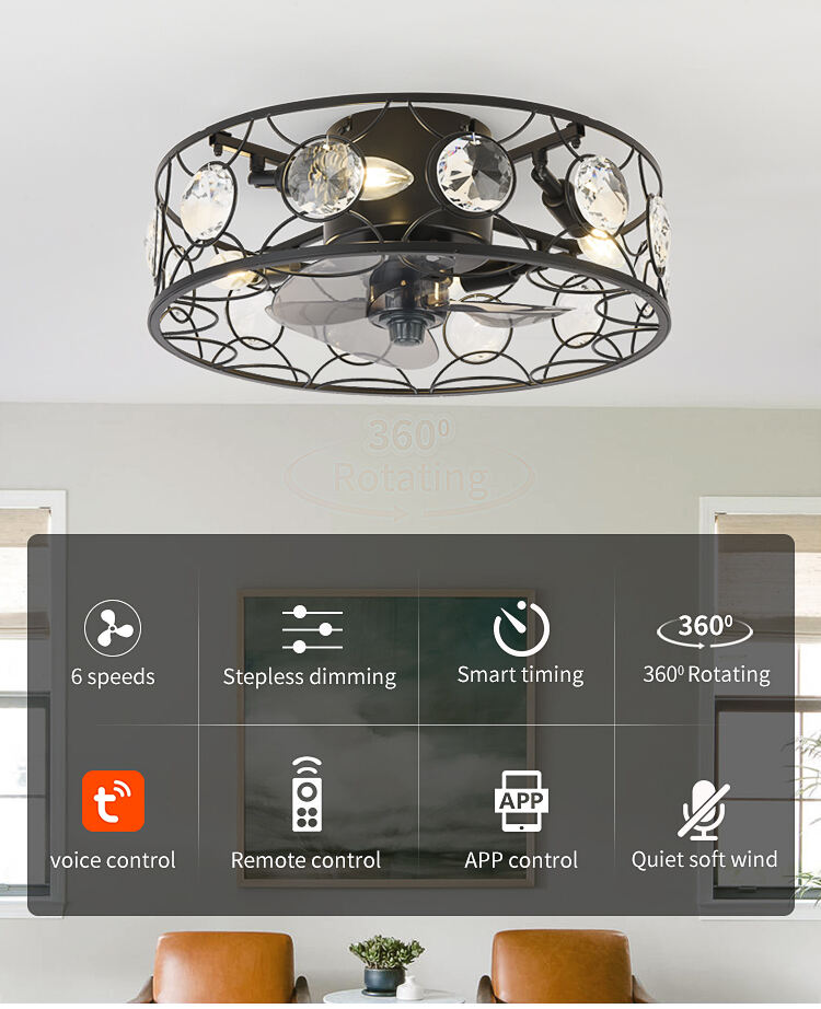 Modern Flush Mount Cage Ceiling Fan Light Farmhouse Caged Rattan Ceiling Fan Light Vintage Ceiling Fan with Light for Bedroom supplier