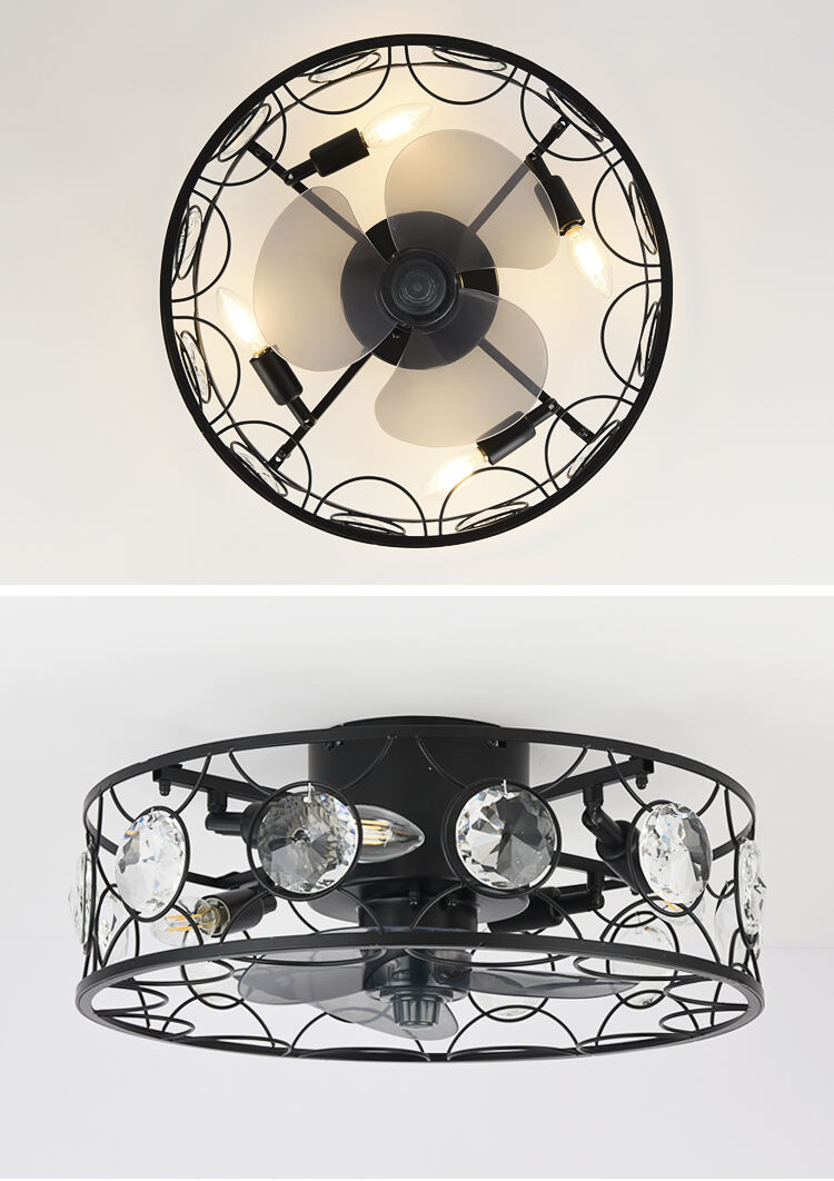 Modern Flush Mount Cage Ceiling Fan Light Farmhouse Caged Rattan Ceiling Fan Light Vintage Ceiling Fan with Light for Bedroom factory