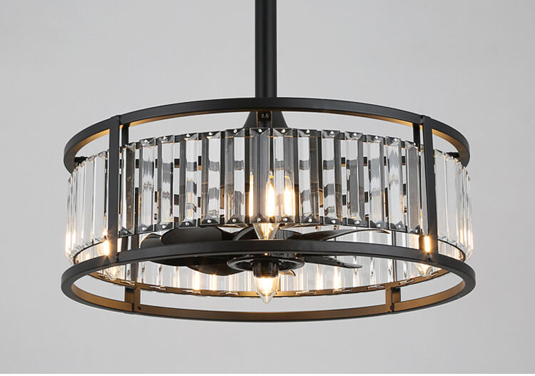 Luxury Bedroom Led Lamp With Fan Ceiling Fan with Light Downrod Flush Mount Low Profile Crystal Caged Fan Light for Living Room details