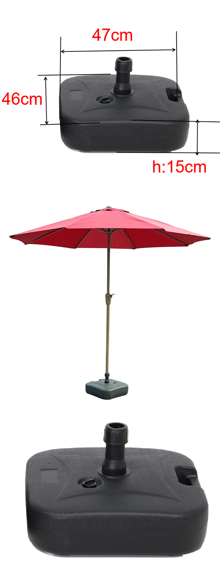 Shaped Water Or Sand Filled Umbrella Base Parasol Base pole market umbrella Tank for yard garden deck details