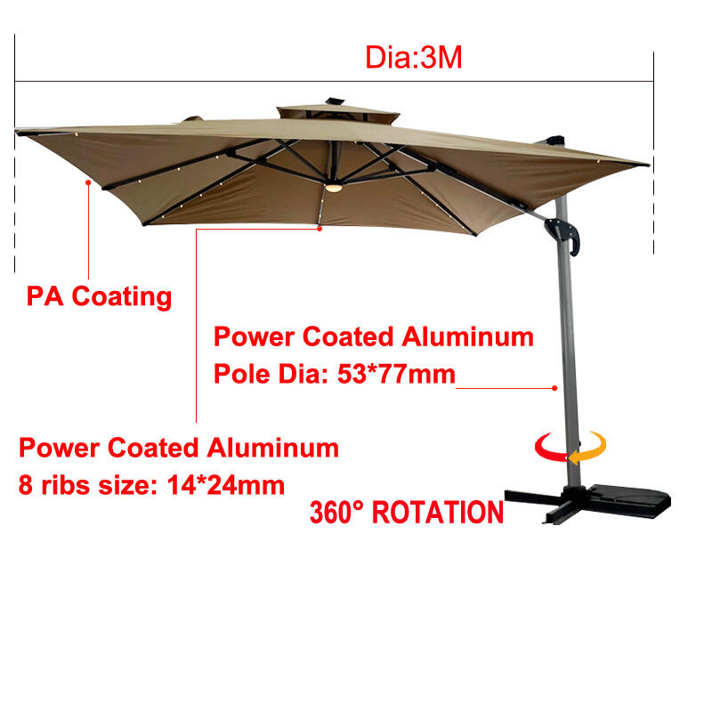 Wholesale Sun Parasol LED Light Square Outdoor Cafes Beach Umbrella UV Resistant Water and Wind Proof Patio Garden Sunshade manufacture